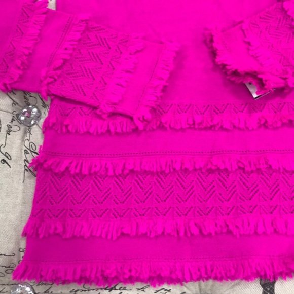 Trina Turk Merino Wool Pointelle Fringe-Trim Sweat - Picture 5 of 6